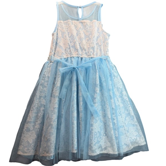 RMLA Lace Tulle Dress Kids Size 10 Light Blue Pearl Waist Princess Pastel Easter - Picture 2 of 7